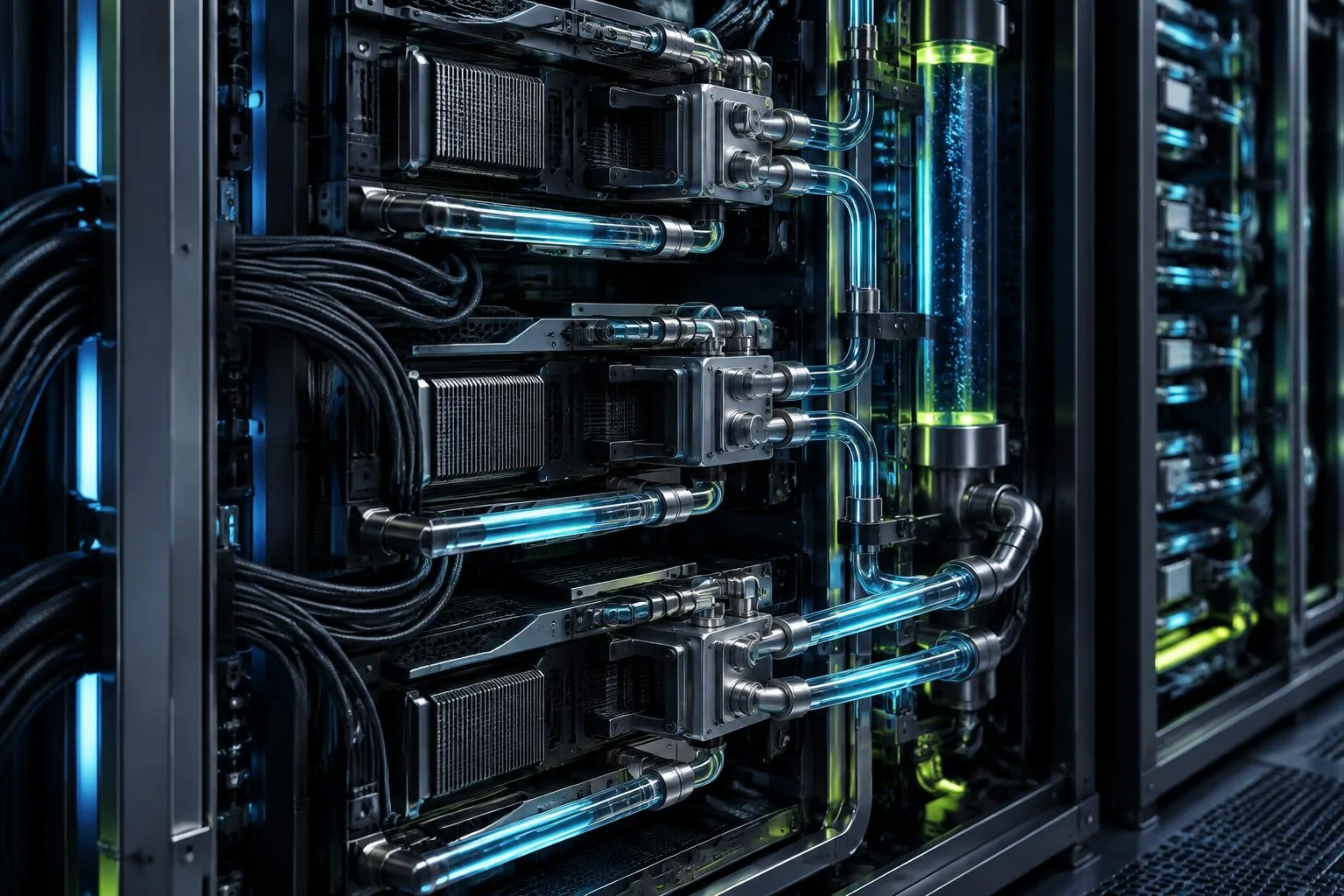 Concept high-density servers and liquid-cooling pipework