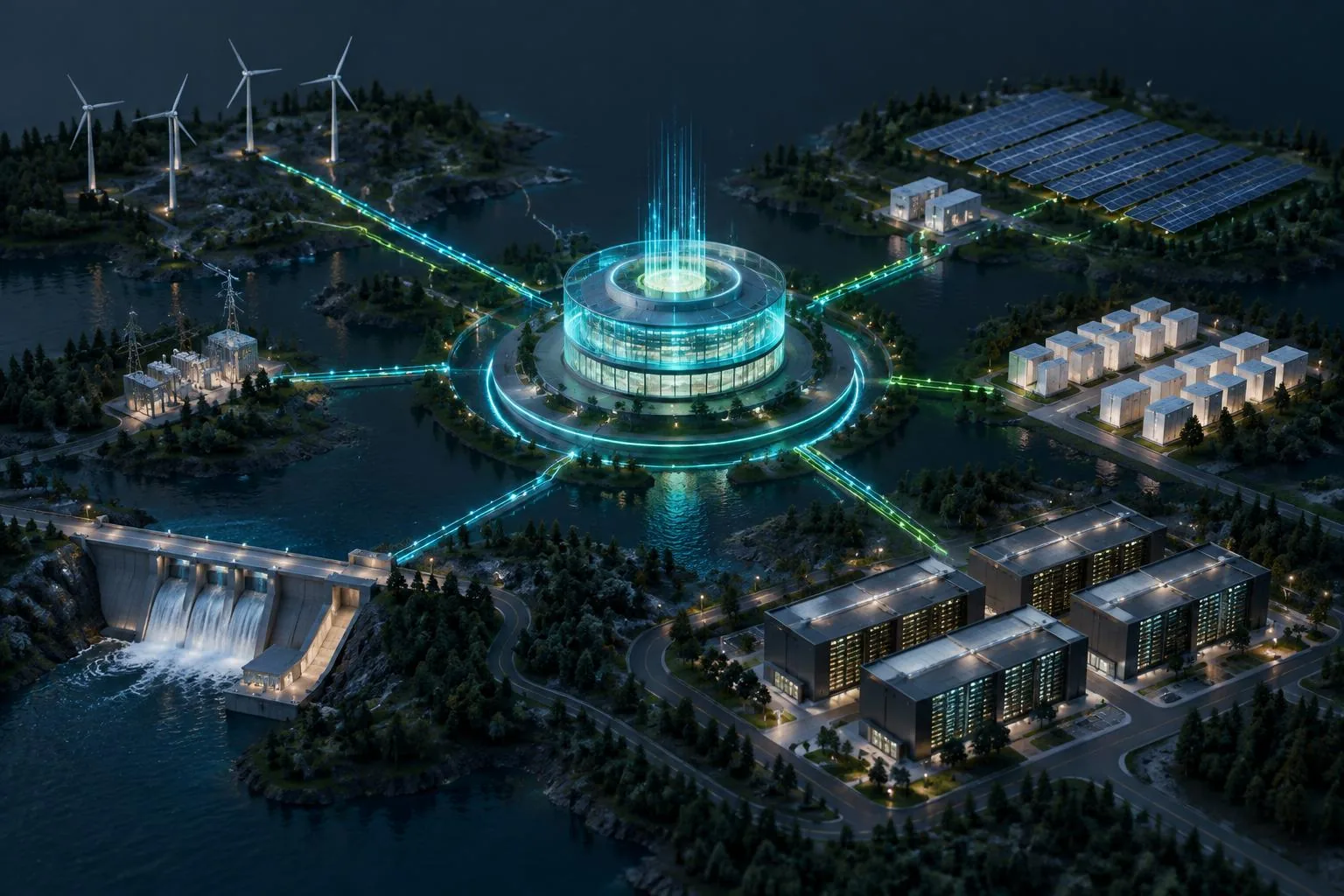 Concept energy data hub linking generation, storage and loads