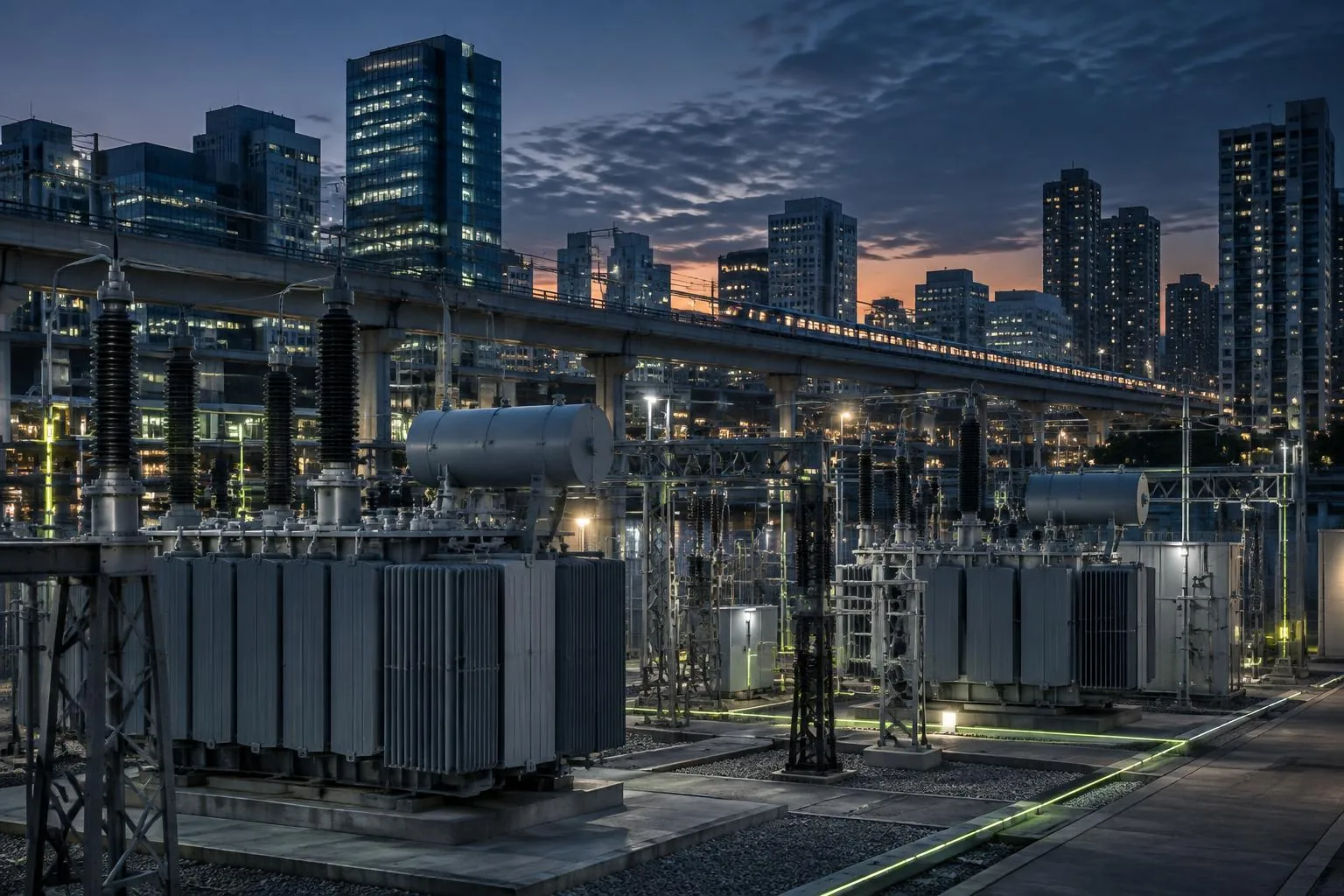 Concept urban electricity infrastructure and buildings