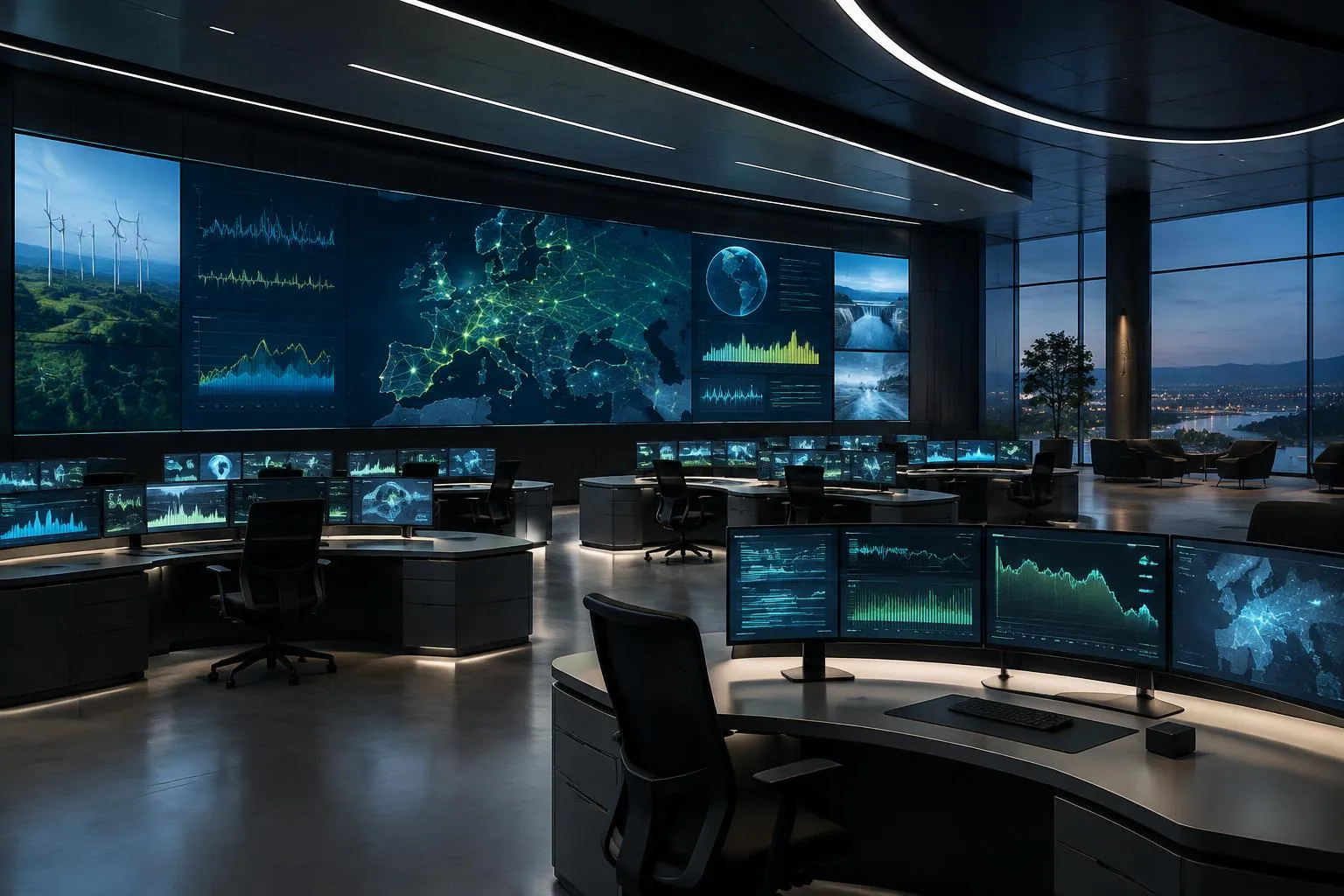 Concept unoccupied energy operations center, not a live trading interface